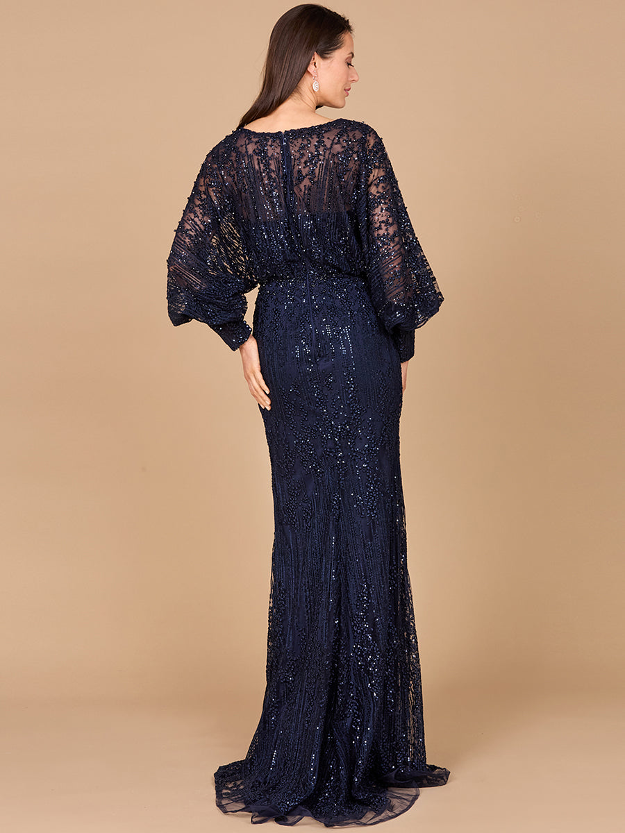 Long Bishop Sleeve Lace Gown