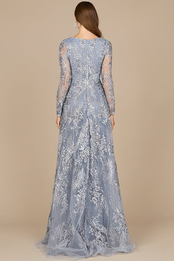 Lace Long Sleeve Gown with Overskirt