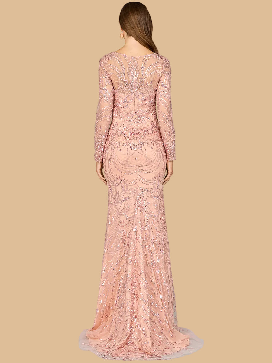 High Neck Long Sleeve Lace Gown | 29050