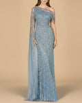 One Shoulder Fitted Gown with Cape Sleeve | Lara 29051