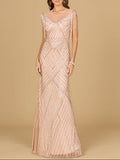Beaded Fringe Illusion Dress with Cap Sleeves