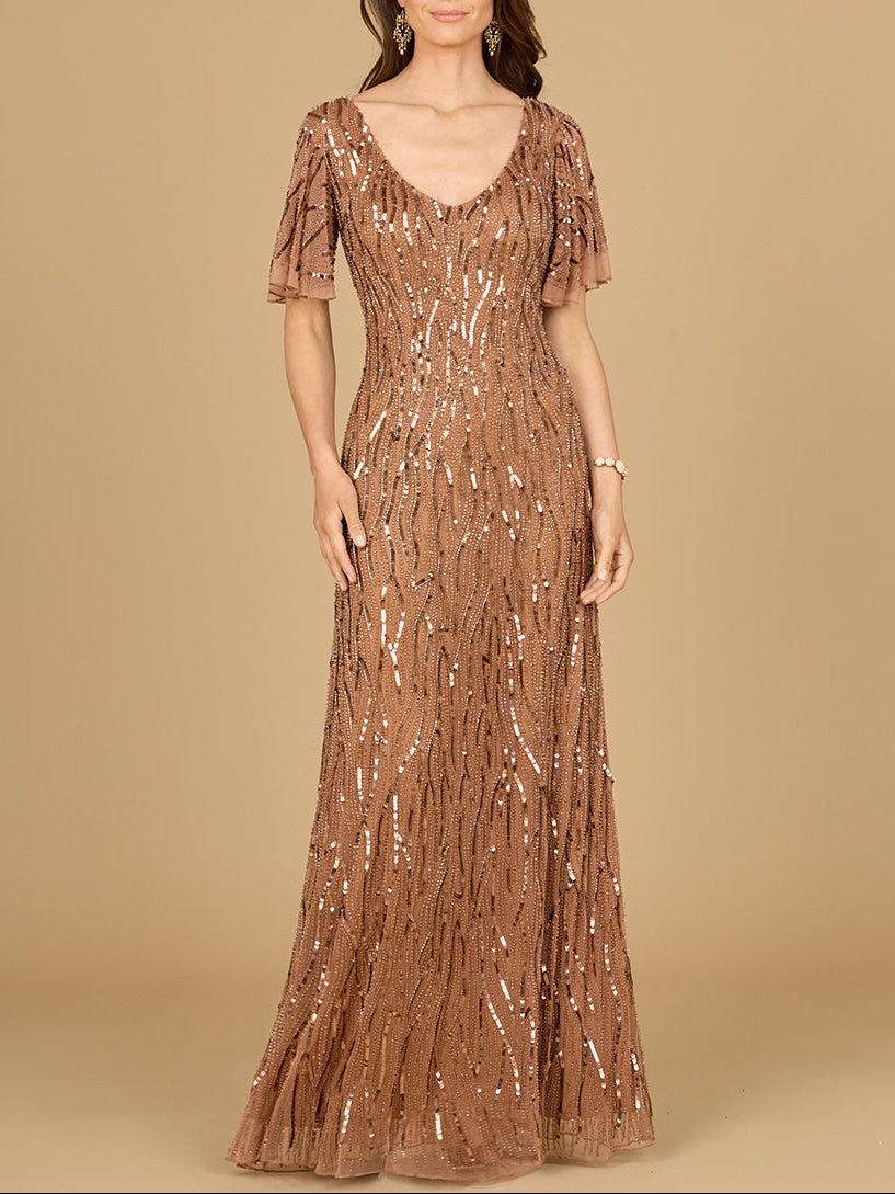 Beaded Gown With Cape Sleeves