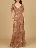 Beaded Gown With Cape Sleeves