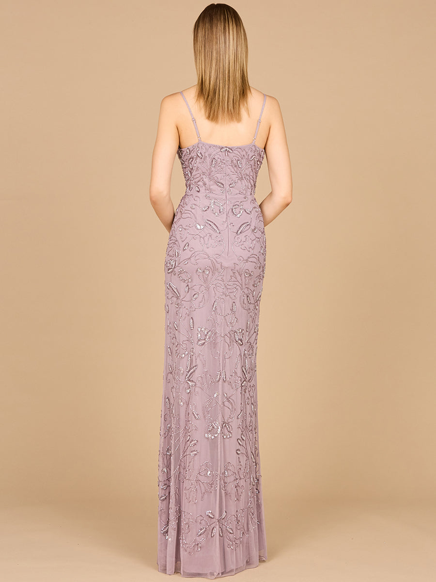 Embellished Gown with Slit And Spaghetti Straps  - OUTLET