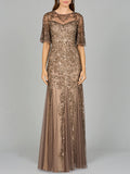 Short Sleeve Sheath Beaded Gown | 29092