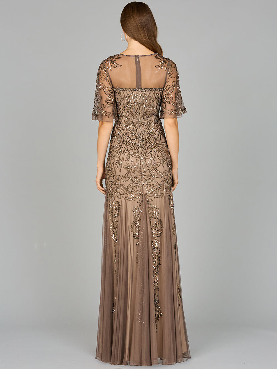 Short Sleeve Sheath Beaded Gown | 29092
