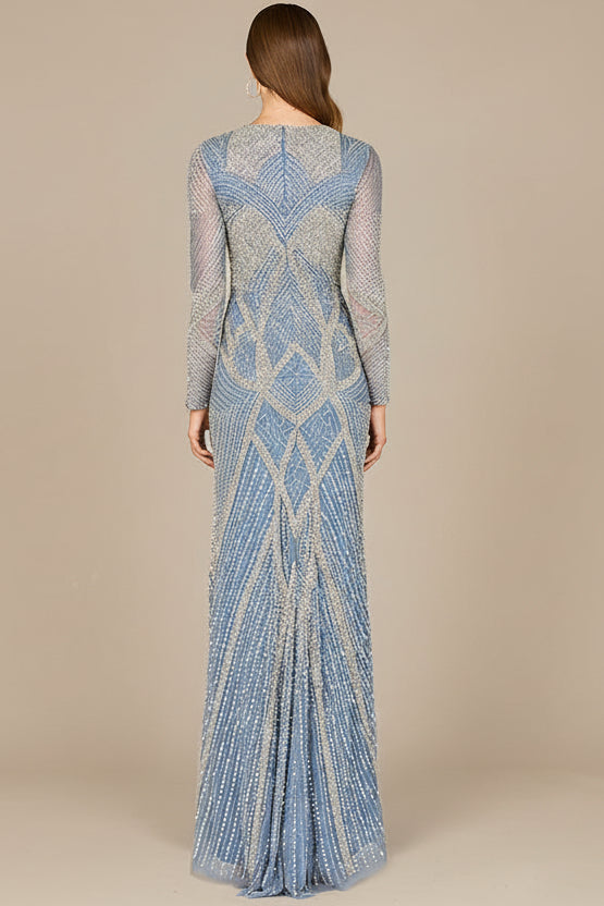 V Neck Beaded Long Sleeve Dress