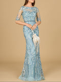 Short Sleeve Lace Fitted Gown