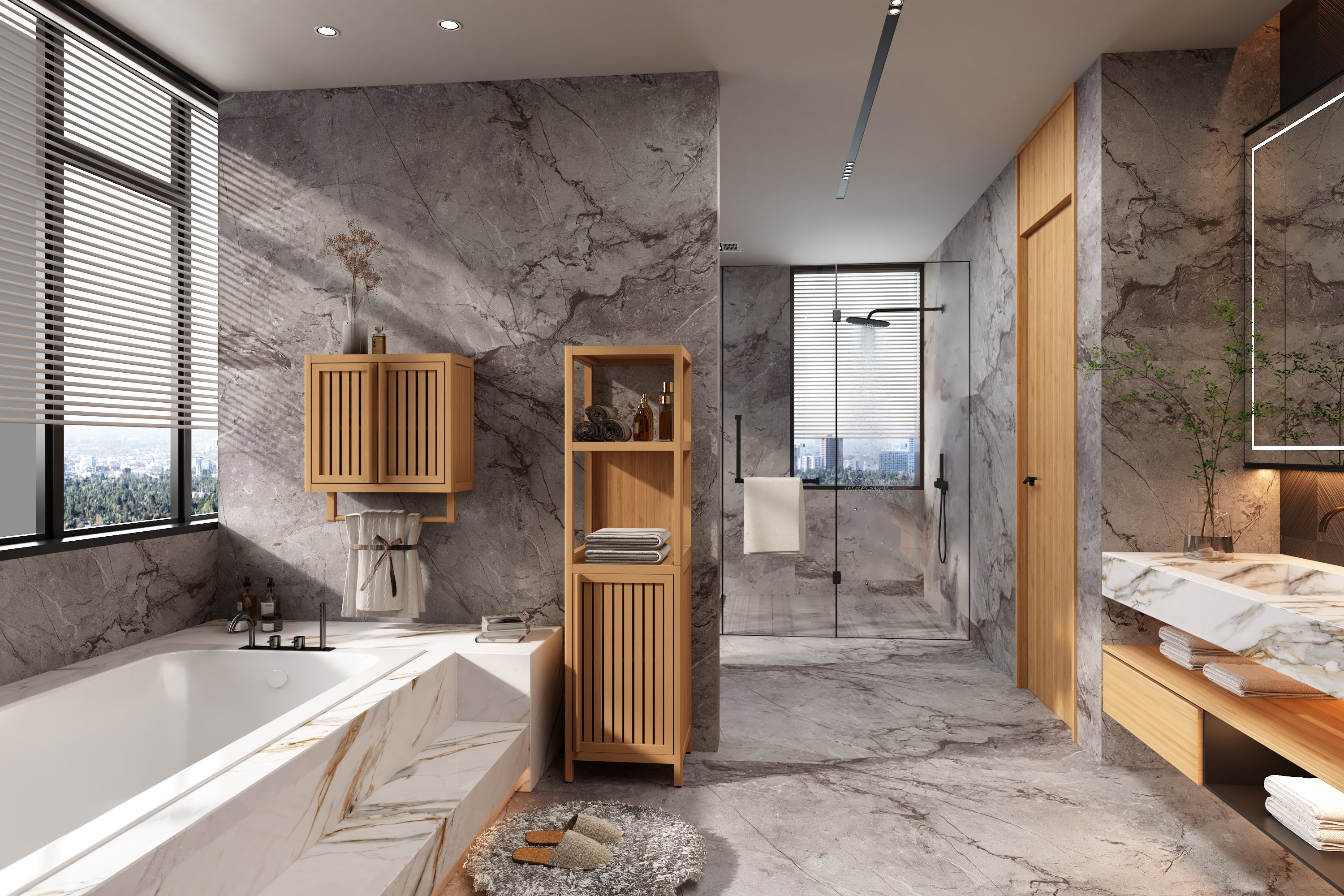 Large capacity multifunctional bamboo storage cabinet furniture for bathroom and living room