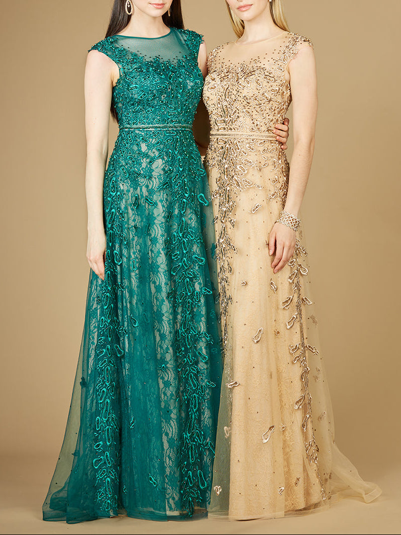 Inspired Lace Gown with Cap Sleeves