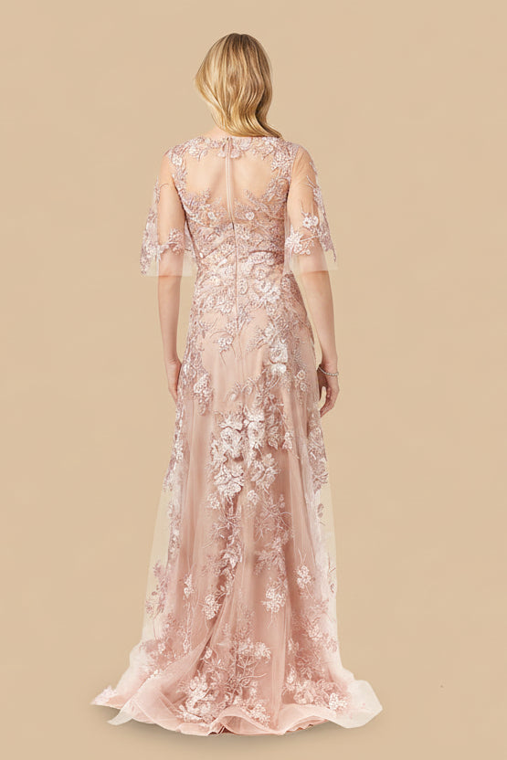 Cape Sleeve Lace Modest Gown
