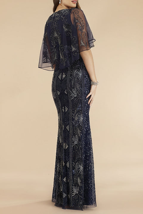 Lara 29393 - Cape Sleeve Beaded Gown