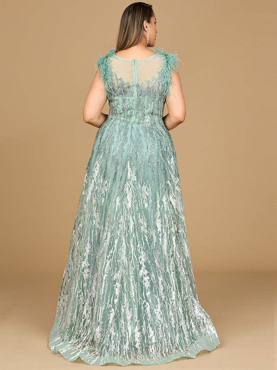 Lace ballgown with Feather Cap Sleeves