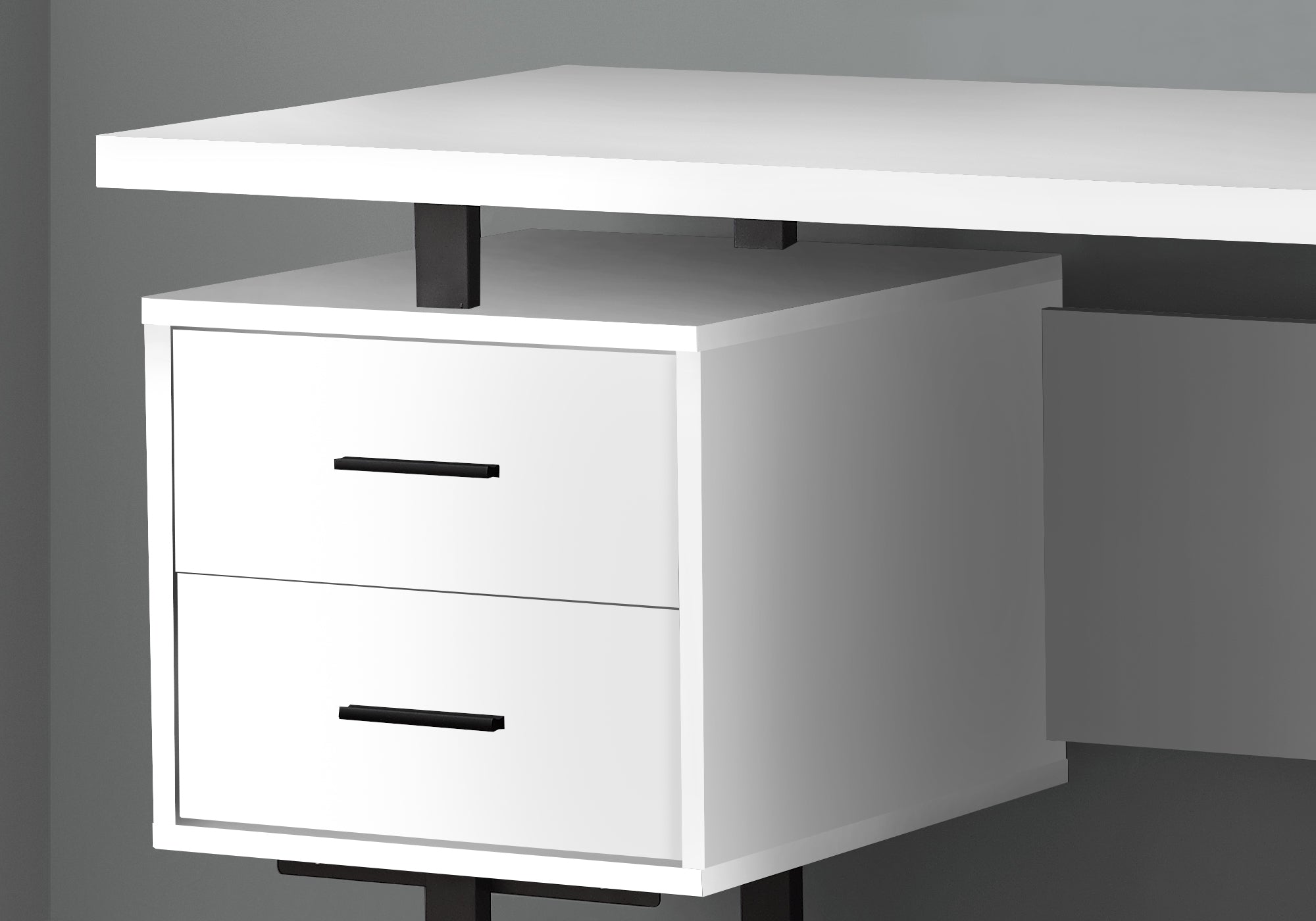 Computer Desk, Home Office, Laptop, Left, Right Set-up, Storage Drawers, 60'l, Work, White Laminate, Black Metal, Contemporary, Modern