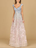 Cap Sleeves Feather Detail Ballgown | 29783