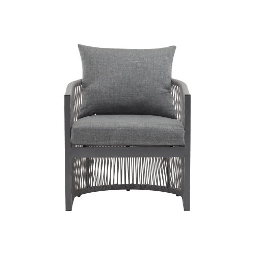 LuneluX_Home – Curved Rope-Weave Lounge Chair (Gray & Natural Beige)