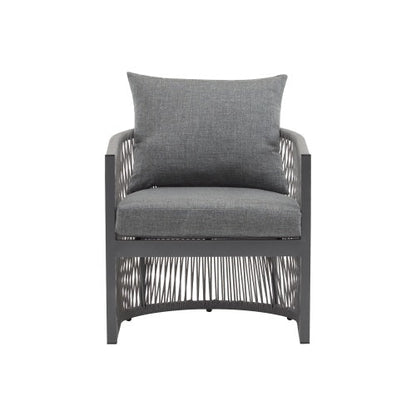 LuneluX_Home – Curved Rope-Weave Lounge Chair (Gray & Natural Beige)