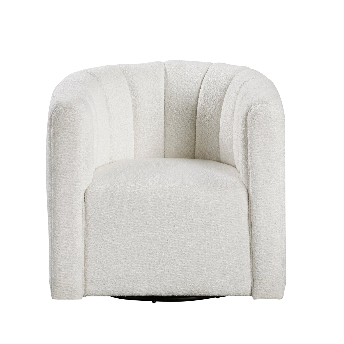 Modern Contemporary Swivel Chair with Ottoman White Boucle Fabric Upholstery Solid Wood Living Room Furniture