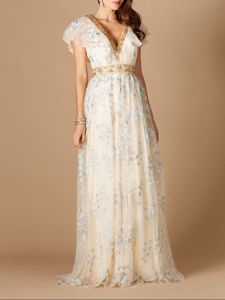 Lace, V-Neck Evening Dress | Lara 29966 -