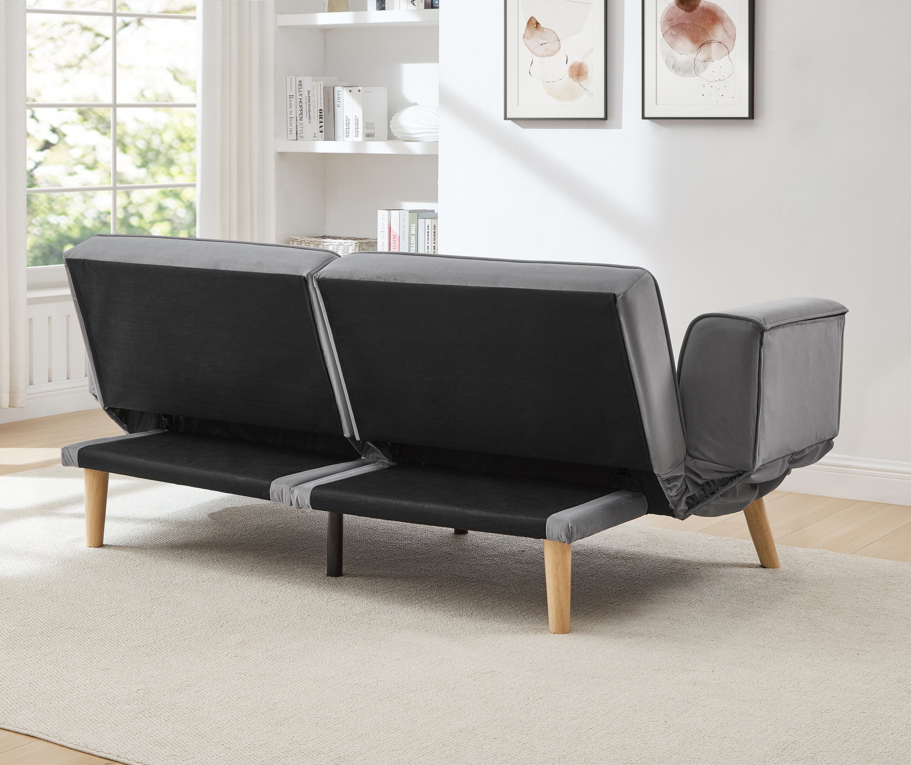 72.8'' Futon Sofa Bed, Sleeper Sofa, Small Couch with Adjustable Armrests, Adjustable Recliner Sleeper Sofa Bed for Living Room, Bedroom, Apartment, Gray