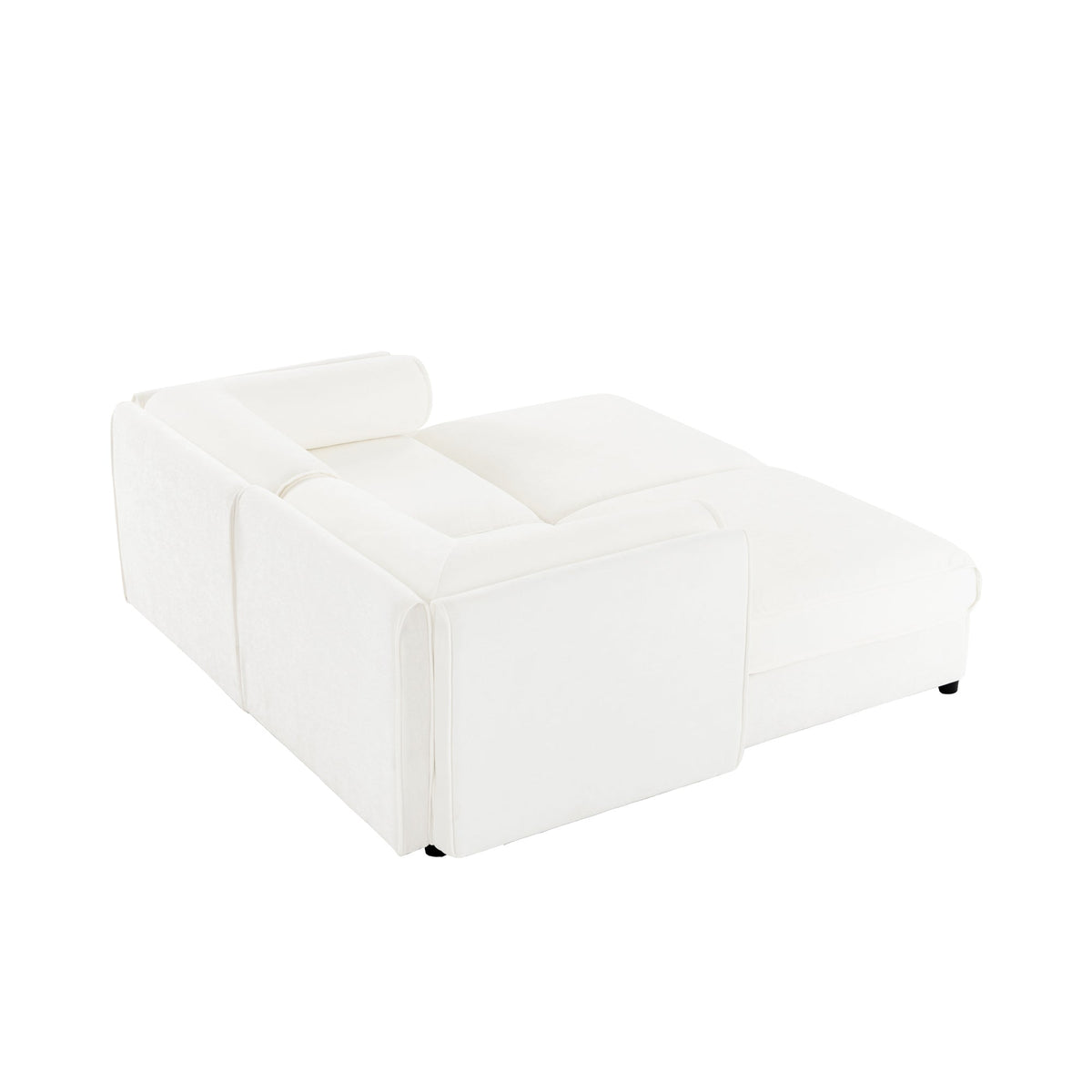 Stylish White Chenille 2-Seater Sofa with 2 Ottoman Storage Seat, Cylindrical Backrest and Armrests, Modern Fabric Loveseat Featuring Hidden Storage Space