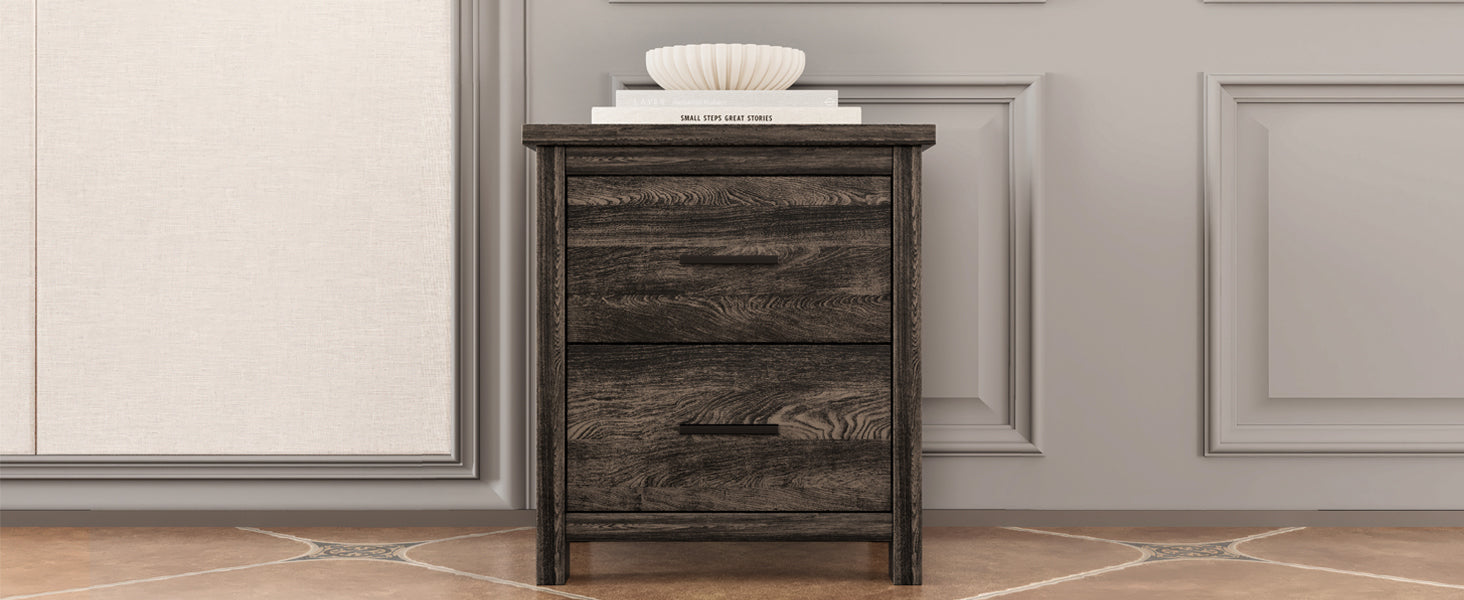 4PCS Bedroom Sets, Wooden Queen Size Bed Frame with Storage Headboard and Charging Station, 2 Nightstands with 2 Drawers, 1 Dresser with 5 Drawers, Antique Gray