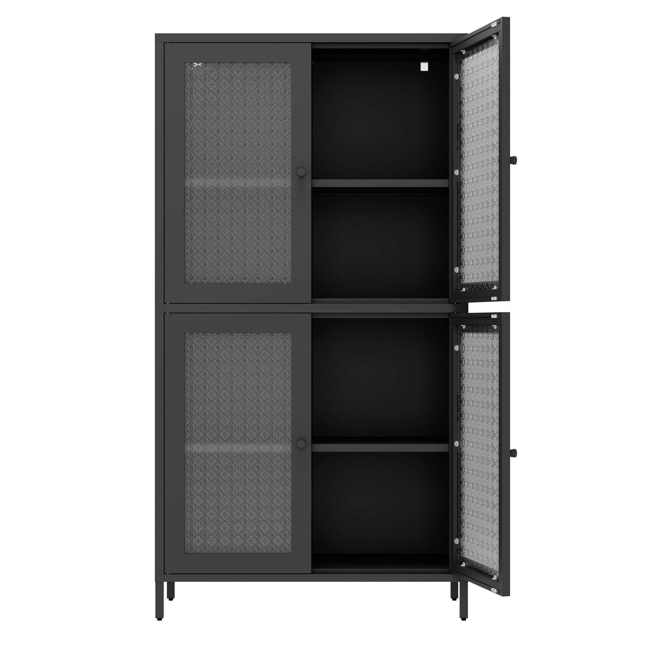 Classic Metal Storage Cabinet Display Cabinet with 4 Glass Doors 4 Shelves Cabinet Freestanding Bookcase Side Cabinet for Home Office Living Room Kitchen Hallway - Black, Begonia Flower Tempered Glass