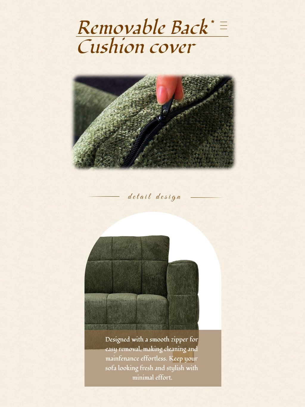 FX-P54-RG SOFA  Modern Green Chenille Sofa Couch, 3-Seater with Square-Tufted Design & Custom Stainless-Steel Legs Comfortable Living Room Couch for Apartment & Small Spaces