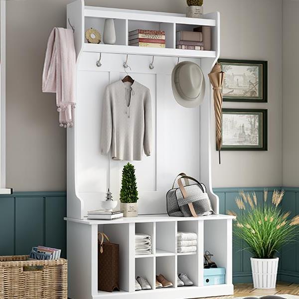 LuneluX_Home – Modern Farmhouse Hall Tree with Storage Bench & Hooks
