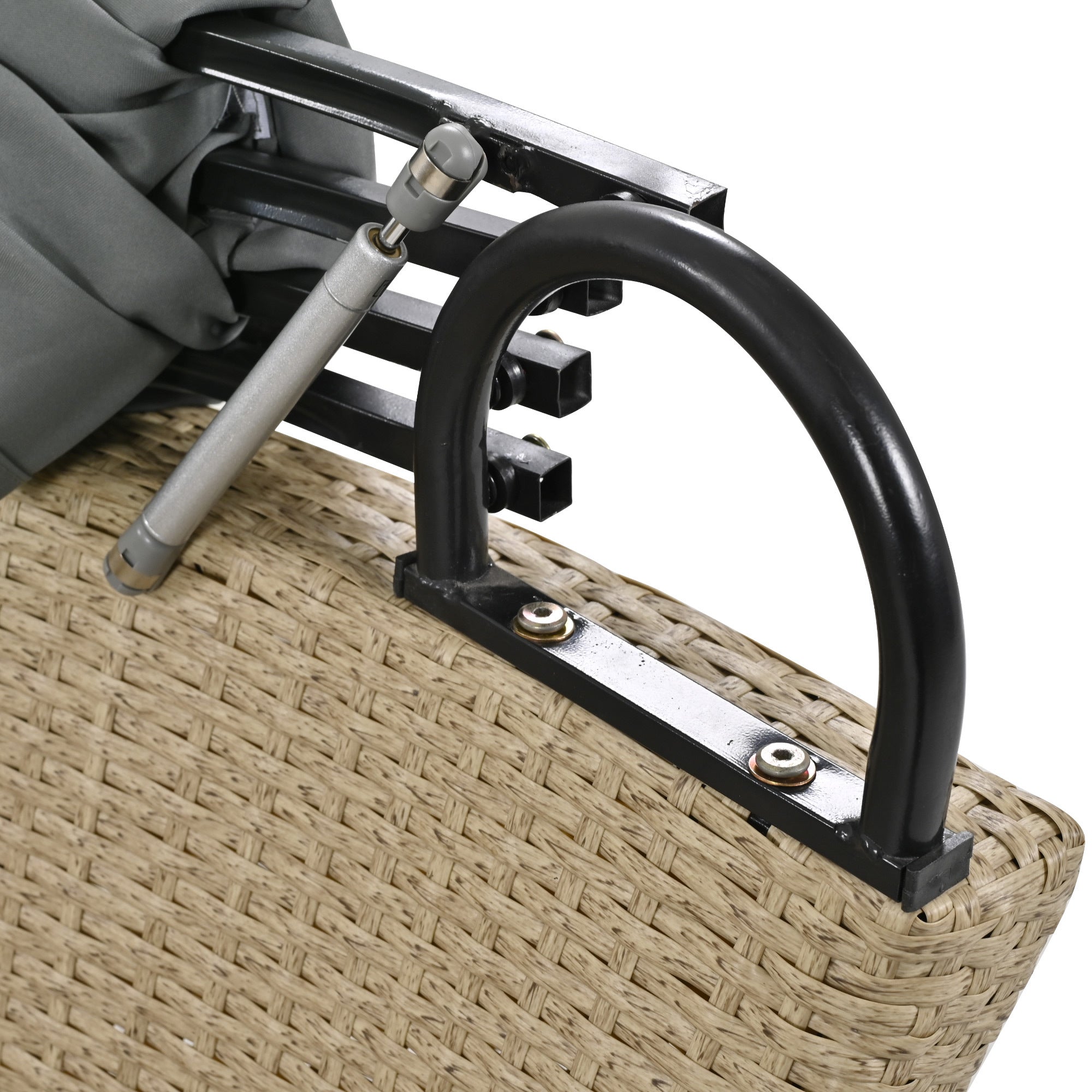 Outdoor Patio Daybed Wicker Rattan Double Daybed with Retractable Canopy, Grey, Polyester Upholstery, 71.7 x 63.4 x 62.2 inches