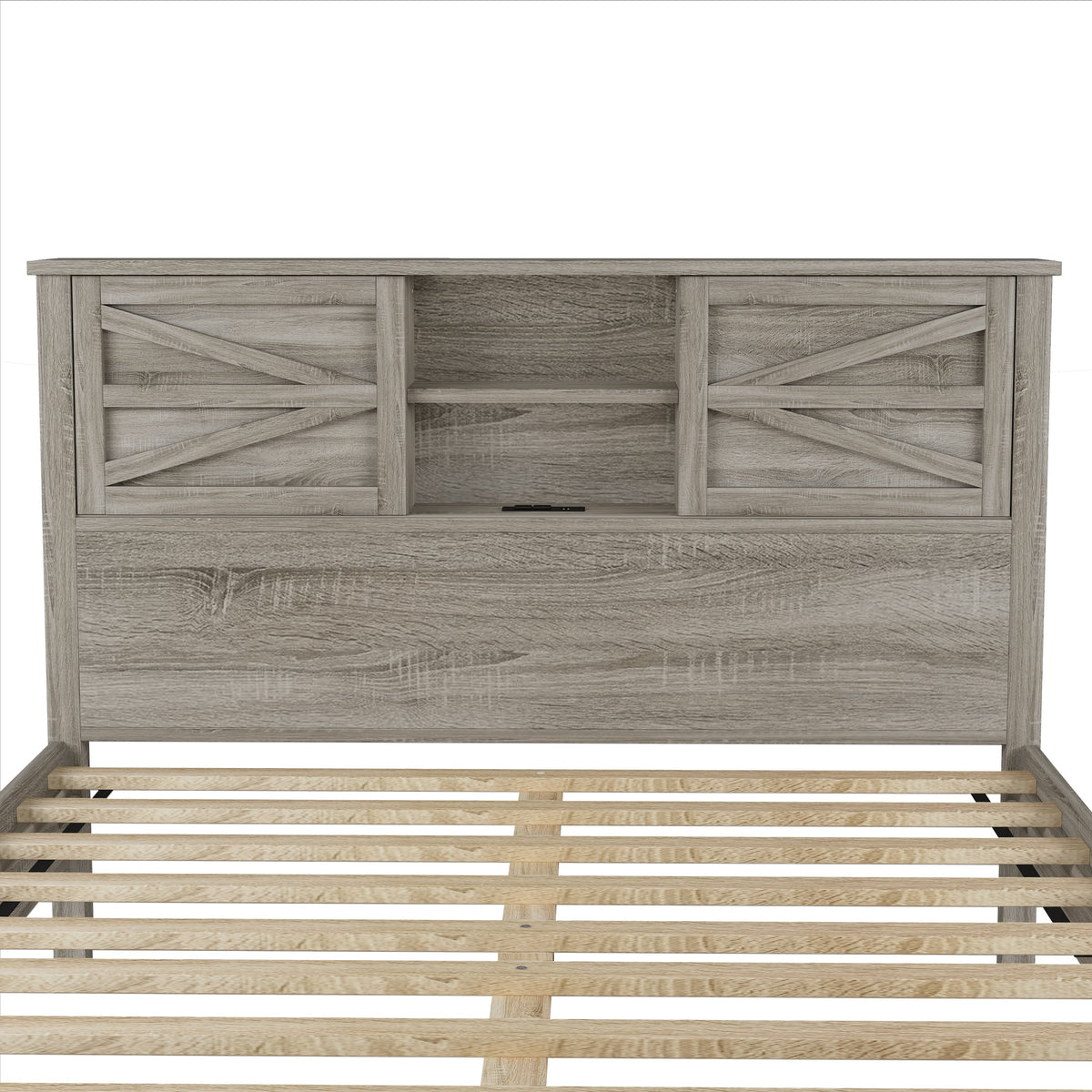3-Pieces Bedroom Sets Queen Size Farmhouse Platform Bed with Double Sliding Door Storage Headboard and Charging Station, Storage Nightstand and Dresser, Antique Gray(Old SKU HL000092AAG)