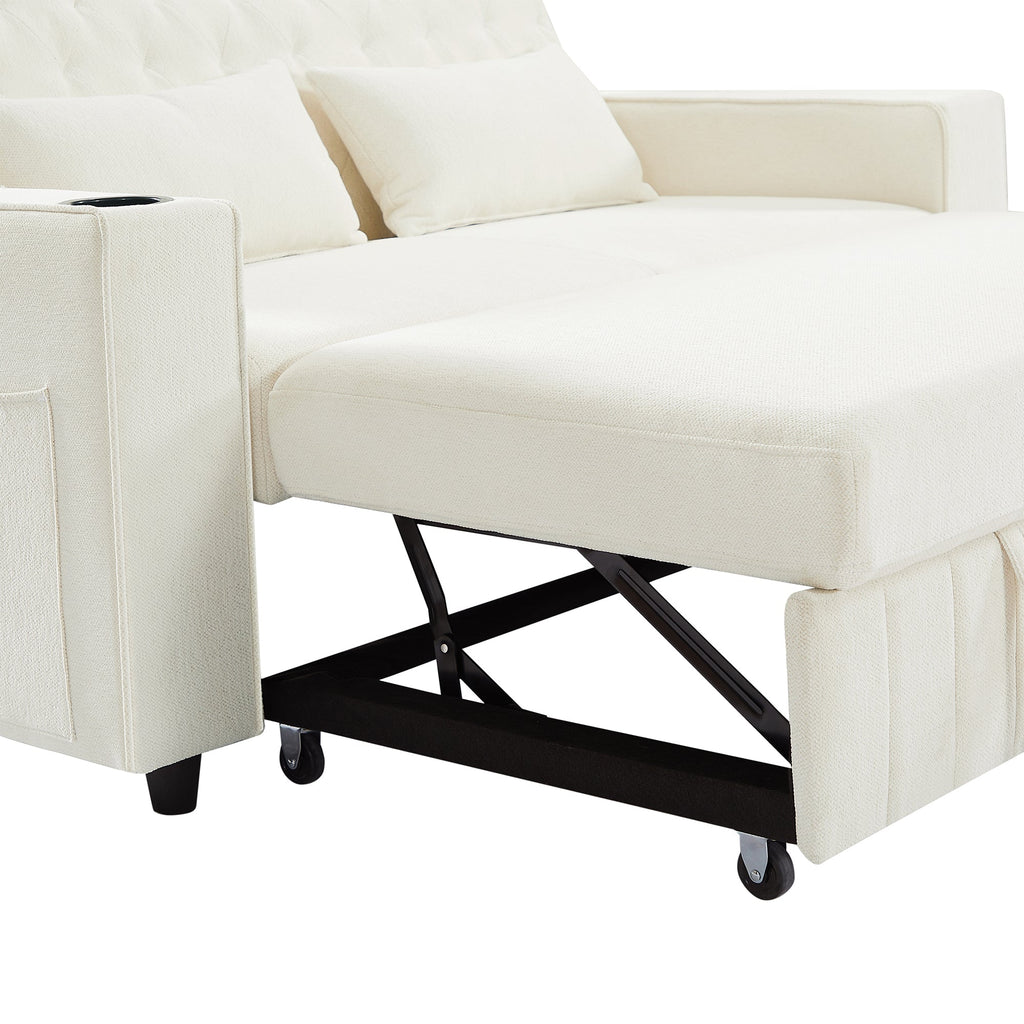 61.4' Pull-out Sofa Bed Convertible Couch Loveseat Sofa Modern Sleeper Sofa with Adjustable Backrest for Living Room, Beige