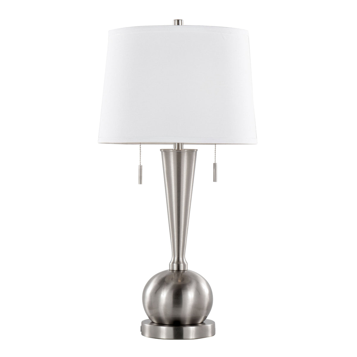 Jules 30.25' Contemporary Metal Table Lamp in Brushed Nickel with White Linen Shade and Built-In USB Port from Grandview Gallery by LumiSource - Set of 2
