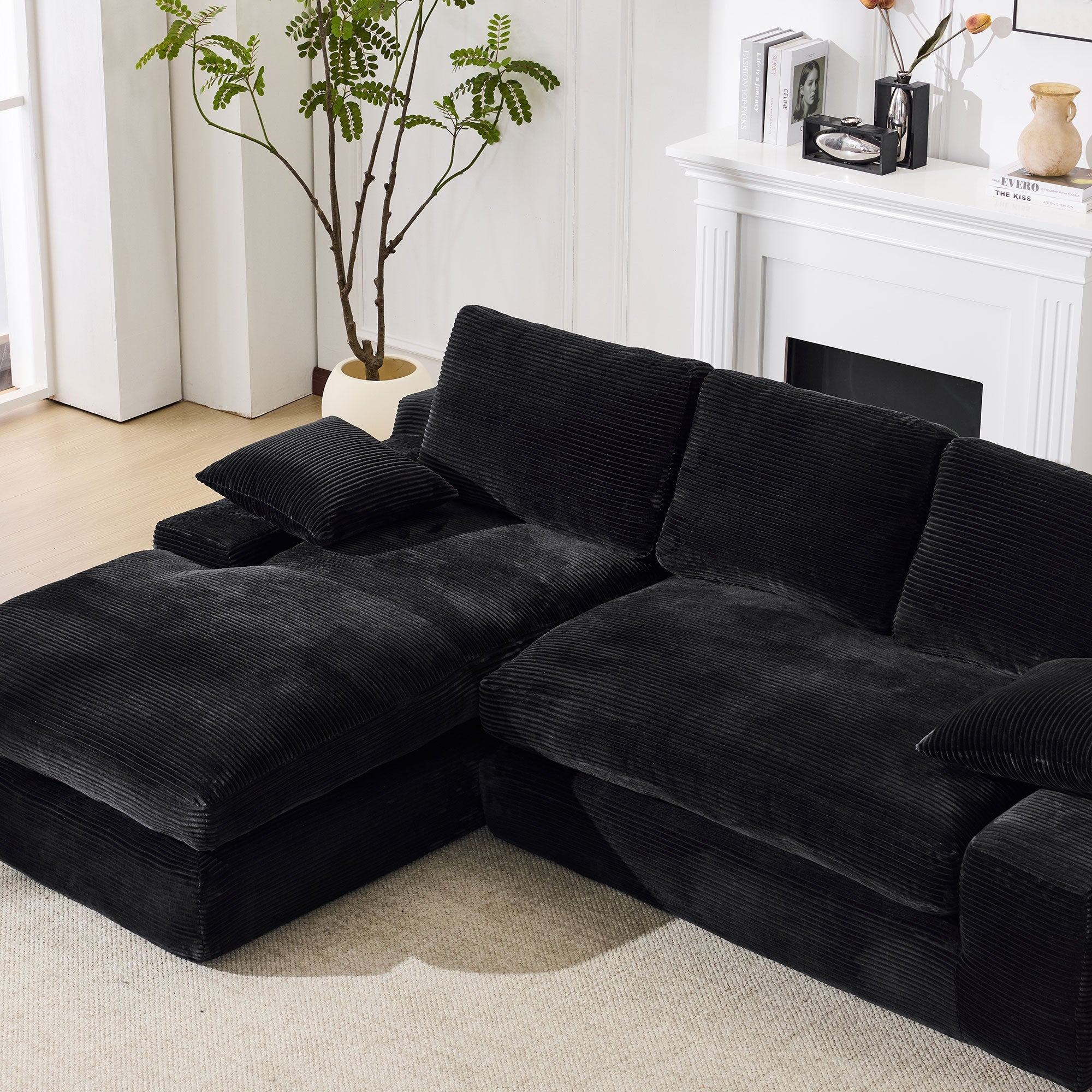 99*69' Modular Sectional Living Room Sofa Set, Modern Minimalist Style Couch, Upholstered Sleeper Sofa for Living Room, Bedroom, 2 PC Free Combination, Installation-free Sofa, L-Shape, Black
