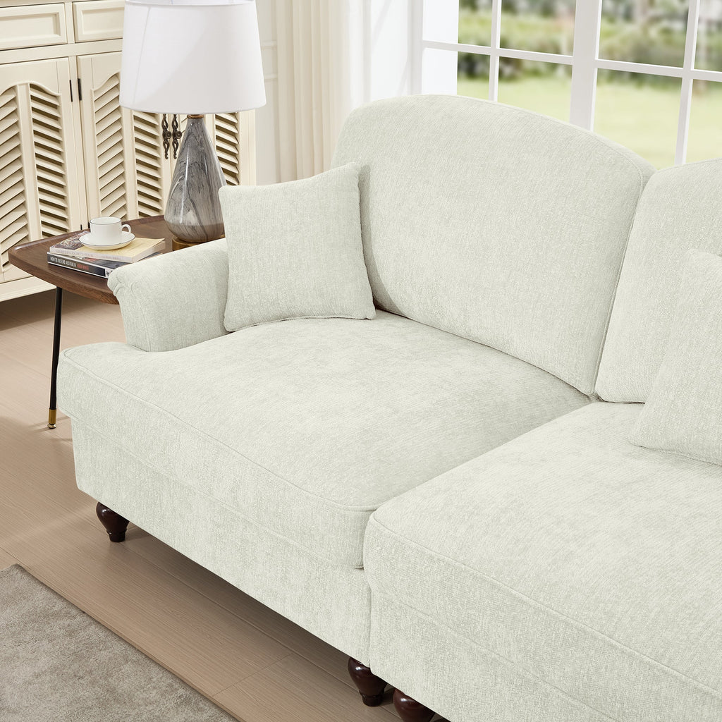 Classic 2 Piece Modular Couch Living Room Sofa Set with Flared Arms and Removable Ruffles Pleats Skirts and Spindle Legs, 3 Seater Sofa +3-Seat Loveseat Sofa Sets for Living Room, Beige White