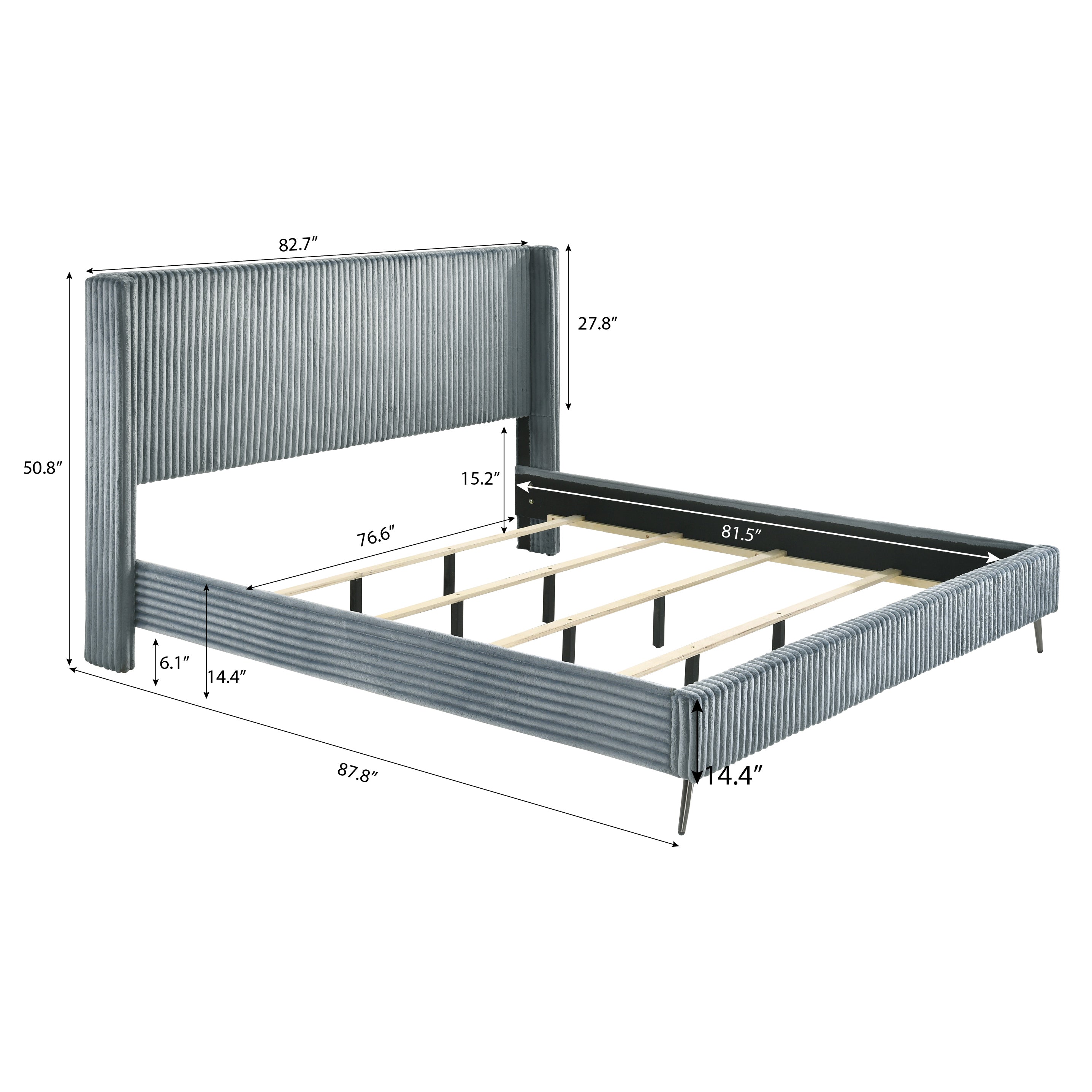 Mavela Wide Wale Corduroy Upholstery Panel King Bed with 2 Nightstands, Blue