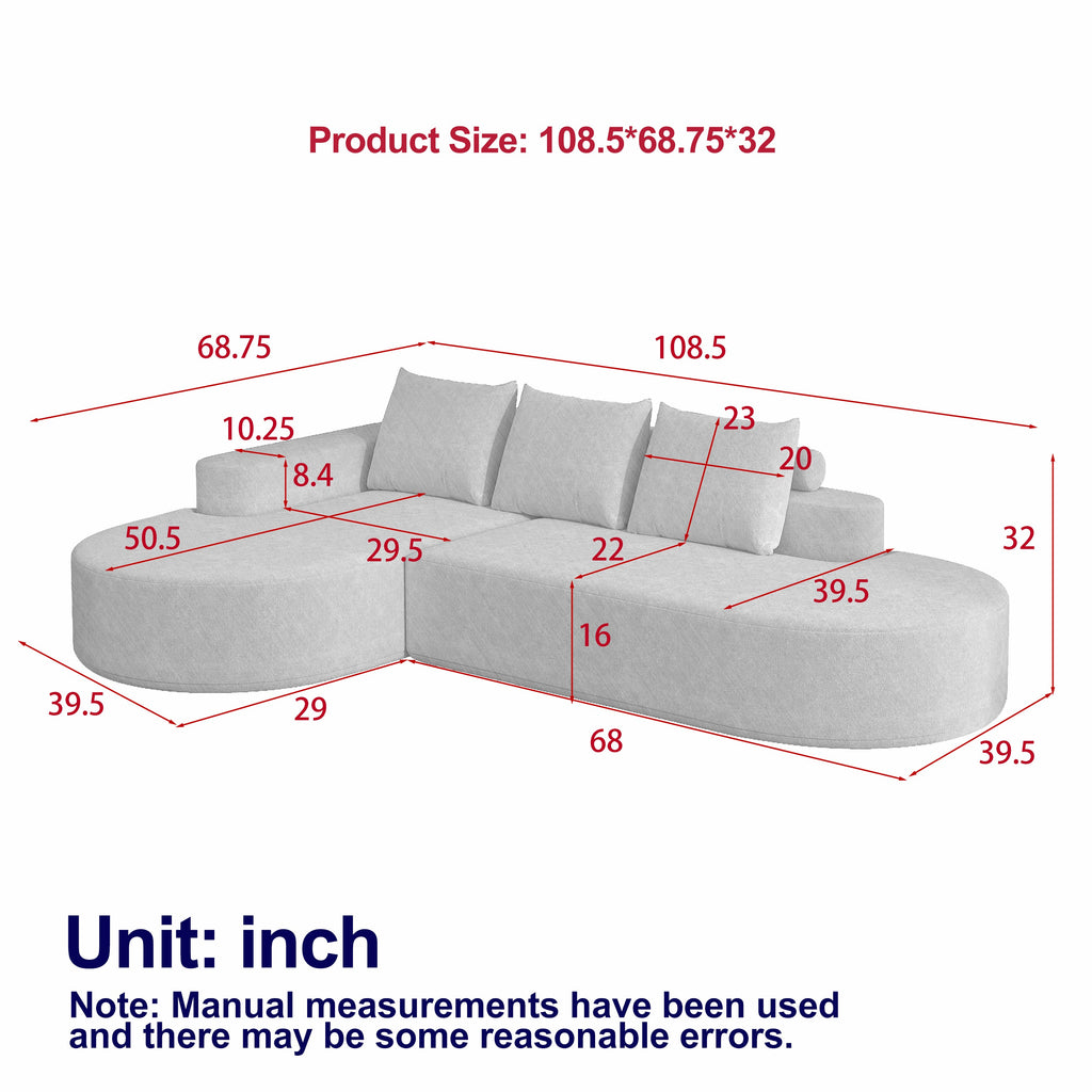 Modern Curved sofa ,Chenille Upholstered Sectional Sofa Couch Set,Modular 108.5' L Shaped Sectional Living Room Sofa Set With 3 Pillows,Free Combination Sofa Couch for Living Room,Bedroom