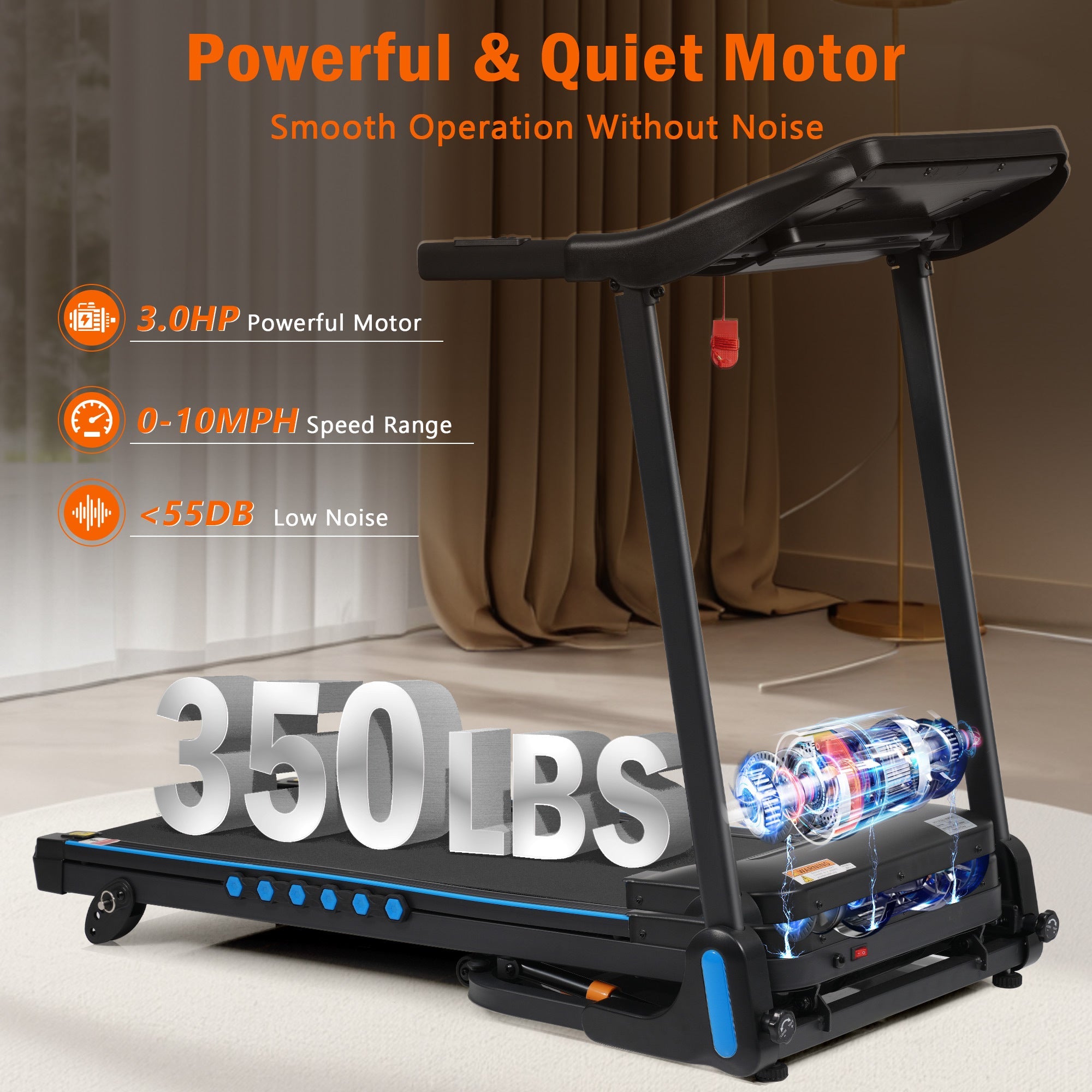 Incline Treadmill for Running & Walking, 3.0 HP Treadmills For Home 350 lbs Weight Capacity Hydraulic System Auto-Folding Treadmill with Type C & USB Charge For Android, 10MPH, Bluetooth Speaker