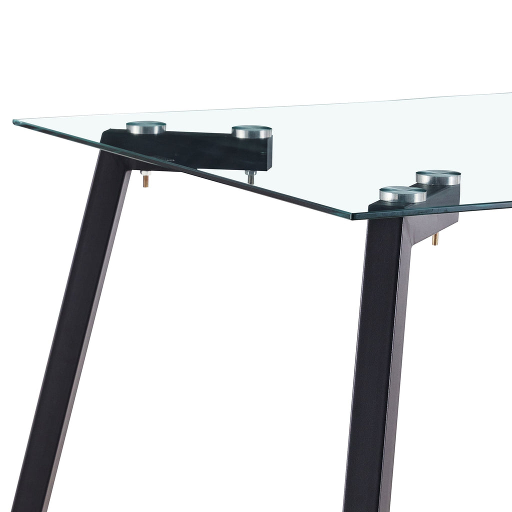 Modern Minimalist Rectangular Glass Dining Table with 0.31' Tempered Glass Tabletop and Black Coating Metal Legs, Writing Table Desk, for Kitchen Dining Living Room, 51' W x 31'D x 30' H.W1151S01839