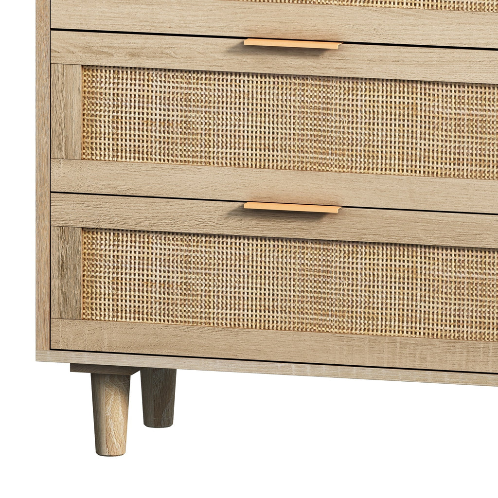 Natural Rattan Storage Cabinet with 6 Drawers for Bedroom and Living Room, Particle Board, 51.18'