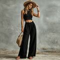 Women's Sleeveless Vest & Drawstring High-Waist Wide-Leg Pants Set