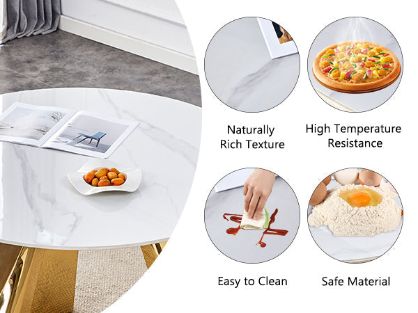 42' Luxury Sintered Stone Table: 0.45' Durable Top + 6' Steel Legs, 500lb Capacity, Stain/Heat-Resistant White/Gray Veined Surface - Modern Minimalist Design