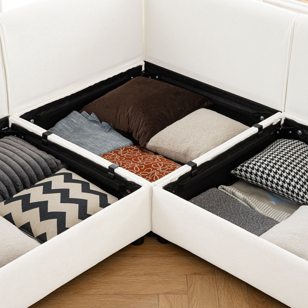 Large Modular Sectional Sofa Sectional Couch with Storage Chenille Sectional Sofa for Living Room, Cylindrical Backrest and Armrests 6 Seats,White