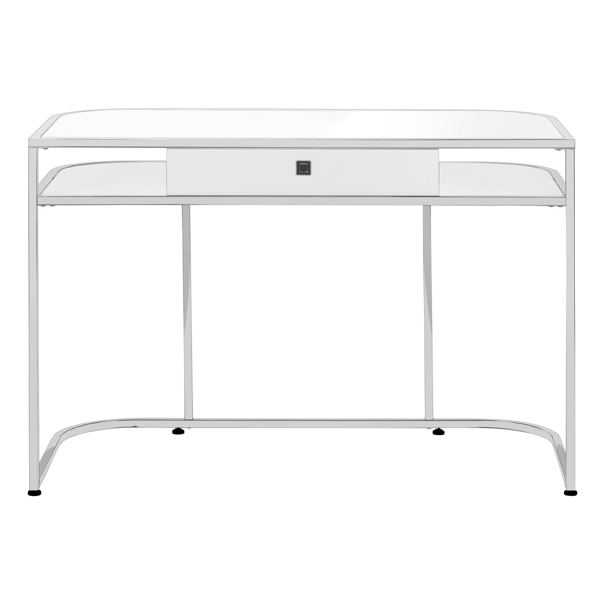 Computer Desk, Home Office, Laptop, Storage Drawers, 48'l, Work, White Laminate, Chrome Metal, Contemporary, Modern