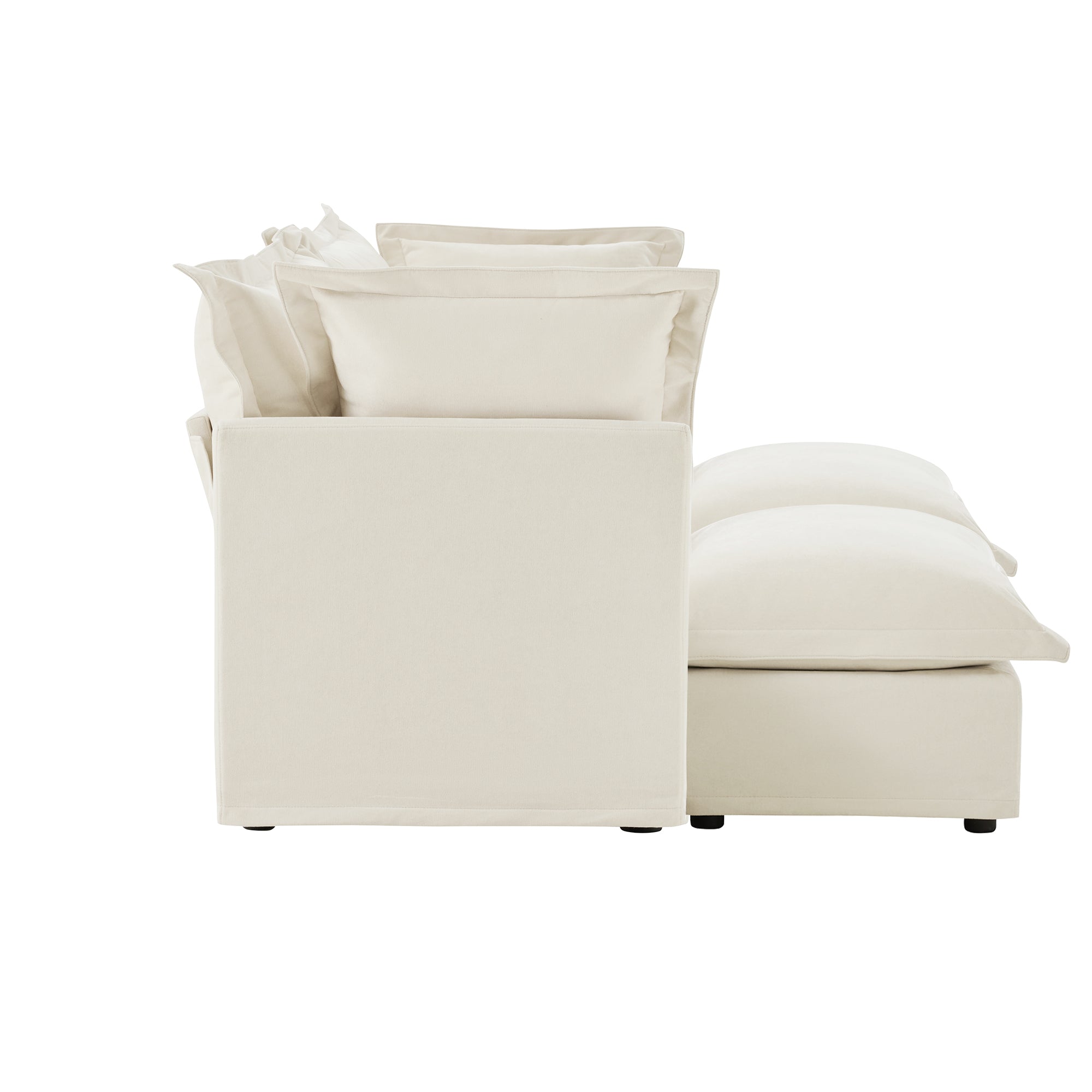 Slipcovered Sofa 2 Seater Sofa    With 2 Ottomans, 2 Seater Sleeper Sofa Bed Home Theater Oversized Sofa For Living Room, Chenille, Cream