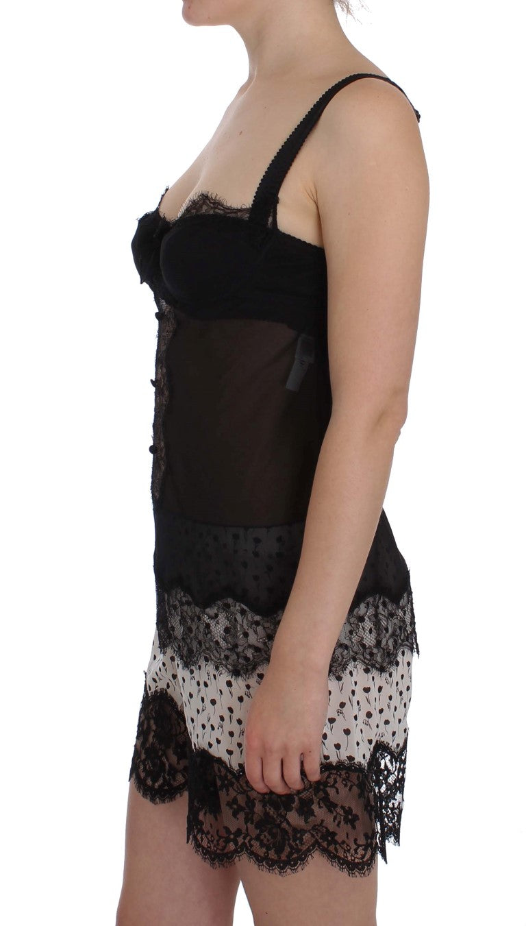 Dolce & Gabbana Black Silk Floral Lace Lingerie Top