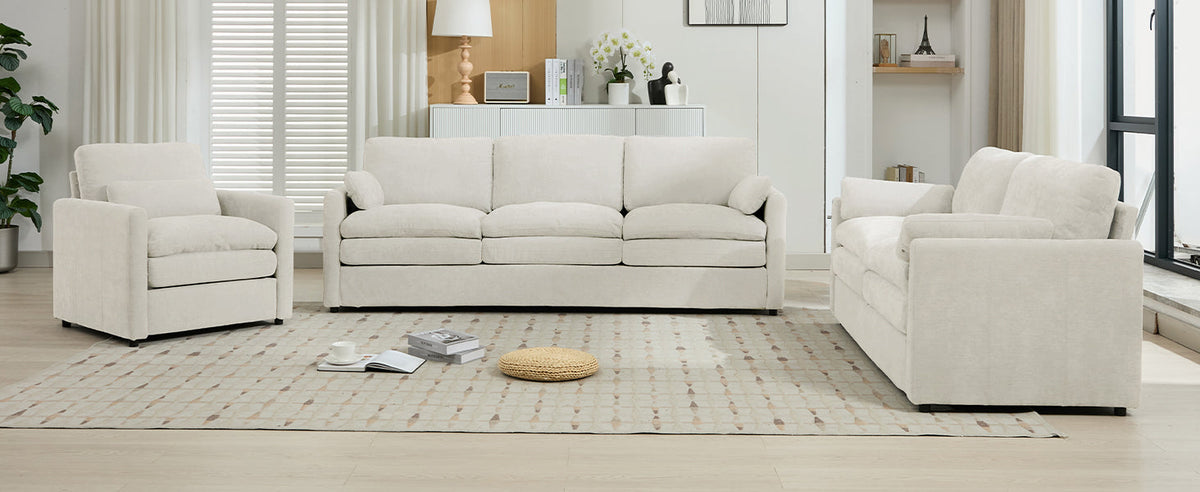 Cozy Upholstered Sofa Set Oversized Comfy Cloud Sofa Double Cushion Sofa Group Plush Cushion Sofa Couch for Living Room, Beige