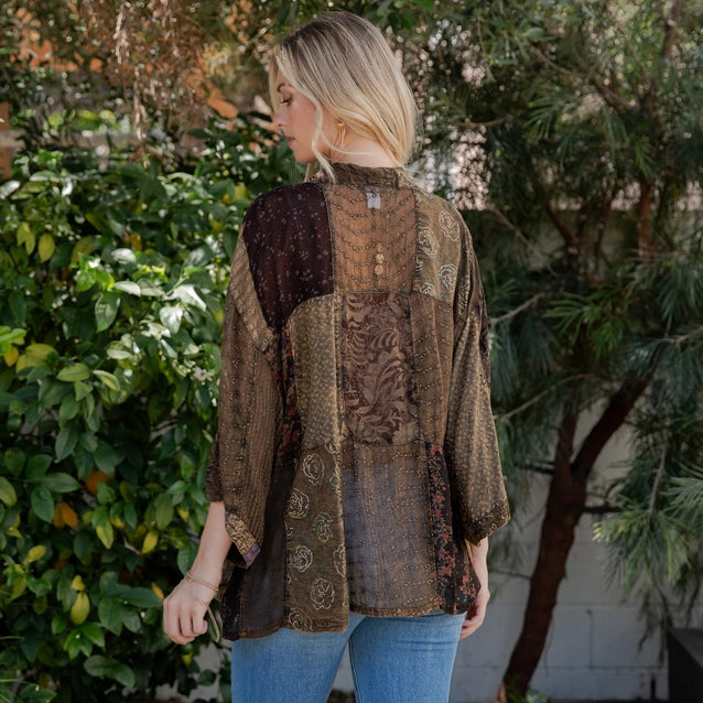 Young Threads Kimono Top in Overdyed Mix N Match Patches