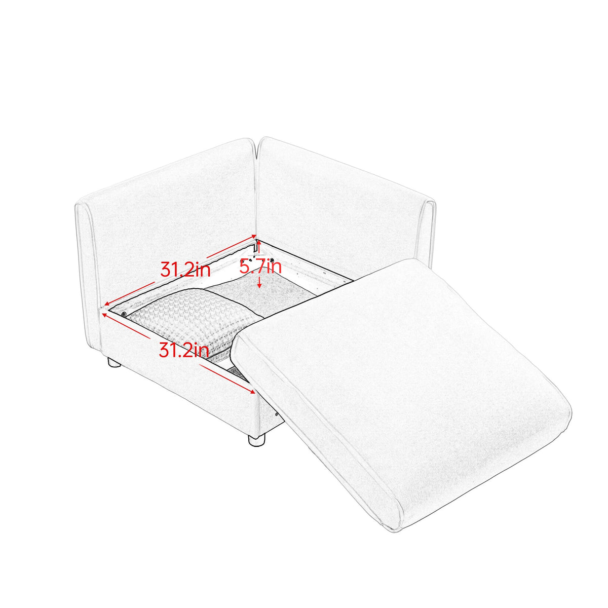 Stylish White Chenille 2-Seater Sofa with 2 Ottoman Storage Seat, Cylindrical Backrest and Armrests, Modern Fabric Loveseat Featuring Hidden Storage Space
