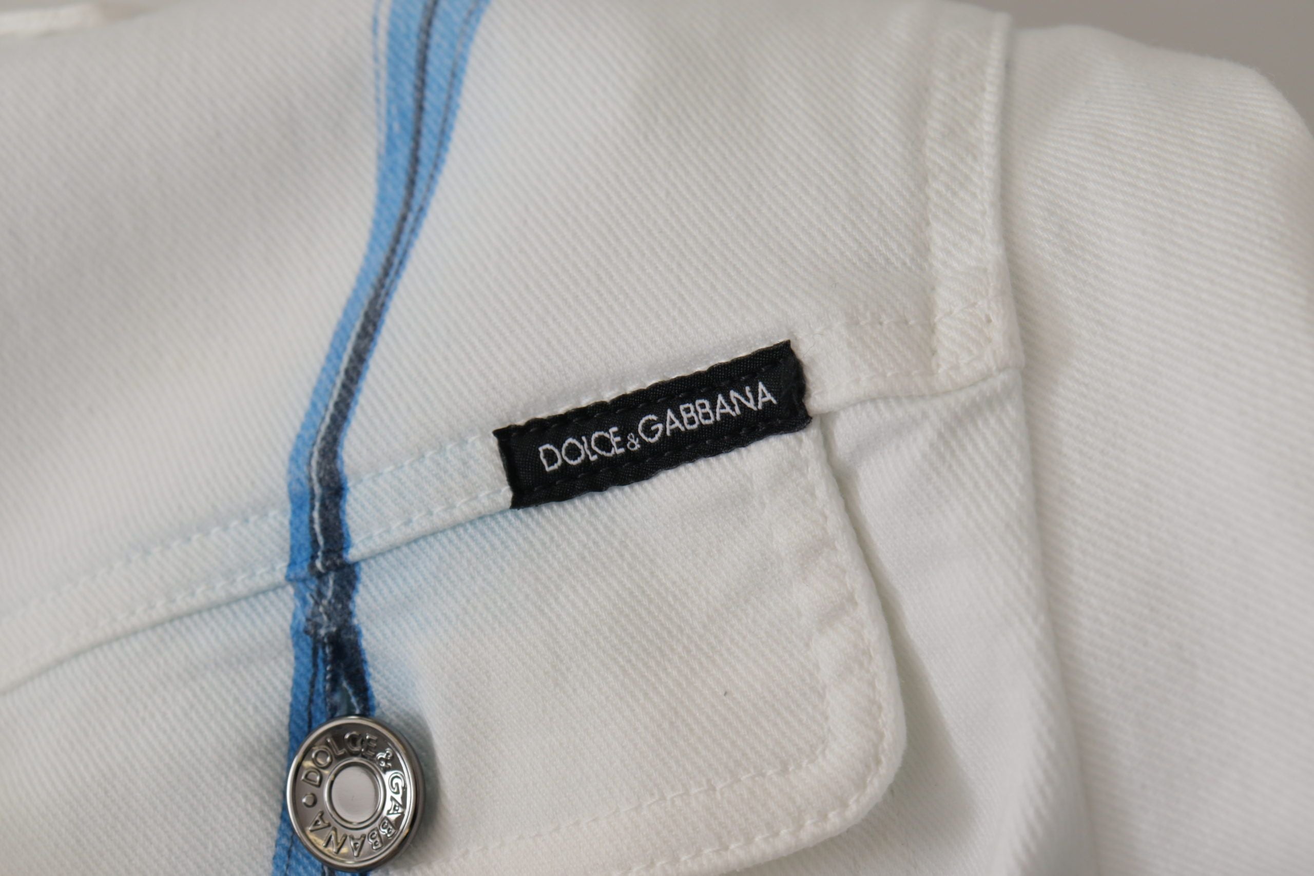 Dolce & Gabbana White Cotton Logo Embroidery Denim Jacket